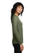 District DT110 Womens Perfect Blend CVC Long Sleeve Crewneck T-Shirt Heather Olive Green Model Side