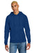 District DT1300 Mens Perfect Tri Fleece Hooded Sweatshirt Hoodie w/ Pouch Pocket Deep Royal Blue Model Front