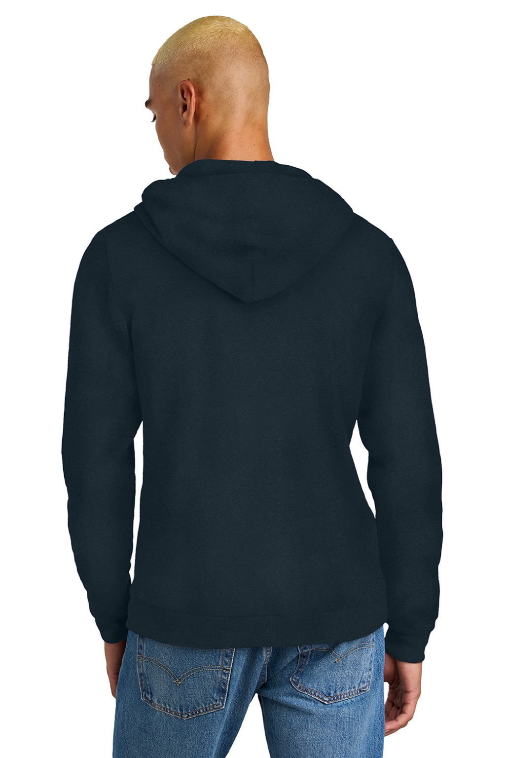 District DT1300 Mens Perfect Tri Fleece Hooded Sweatshirt Hoodie w/ Pouch Pocket New Navy Blue Model Back