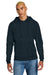 District DT1300 Mens Perfect Tri Fleece Hooded Sweatshirt Hoodie w/ Pouch Pocket New Navy Blue Model Front