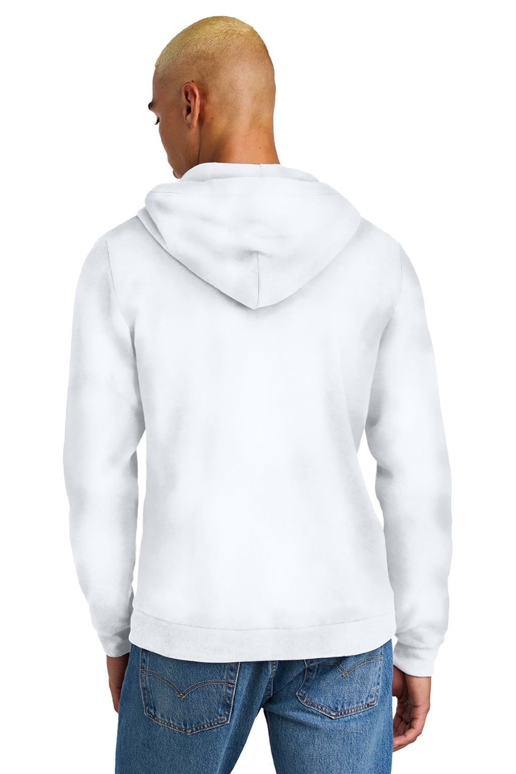 District DT1300 Mens Perfect Tri Fleece Hooded Sweatshirt Hoodie w/ Pouch Pocket White Model Back