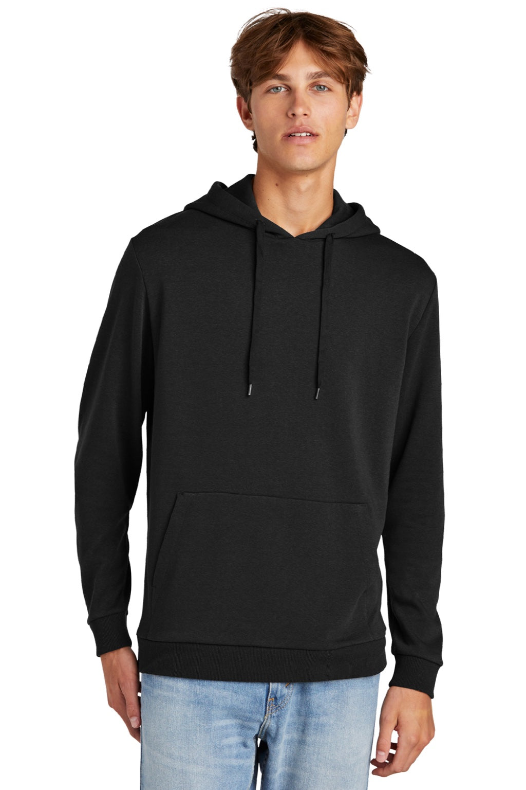 District DT1300 Mens Perfect Tri Fleece Hooded Sweatshirt Hoodie w/ Pouch Pocket Black Model Front