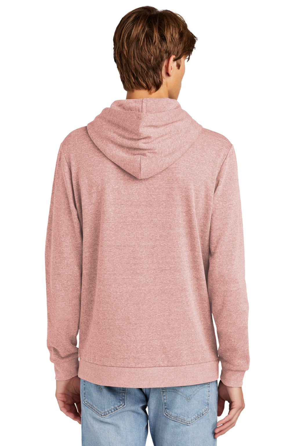 District DT1300 Mens Perfect Tri Fleece Hooded Sweatshirt Hoodie w/ Pouch Pocket Blush Frost Model Back
