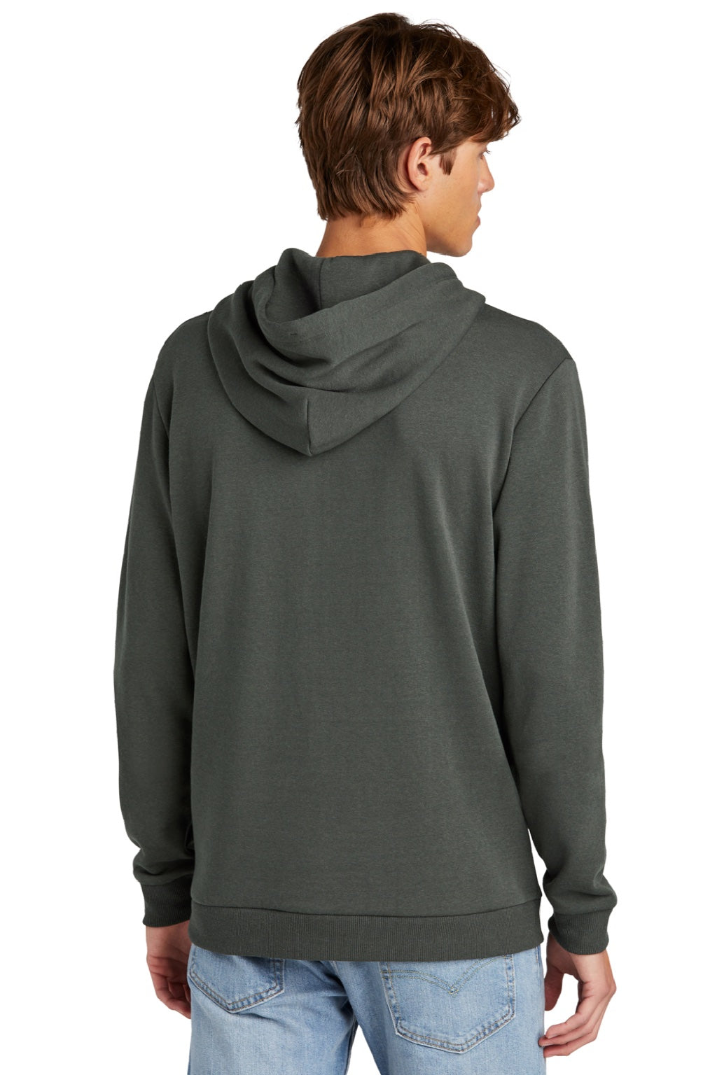District DT1300 Mens Perfect Tri Fleece Hooded Sweatshirt Hoodie w/ Pouch Pocket Deepest Grey Model Back