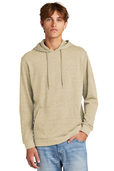 District DT1300 Mens Perfect Tri Fleece Hooded Sweatshirt Hoodie w/ Pouch Pocket Heather Desert Tan Model Front