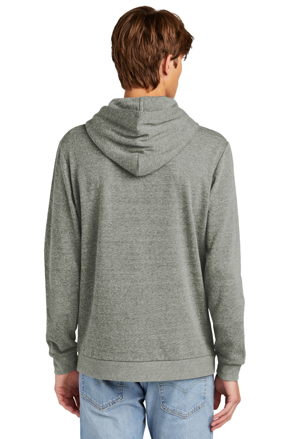 District DT1300 Mens Perfect Tri Fleece Hooded Sweatshirt Hoodie w/ Pouch Pocket Grey Frost Model Back