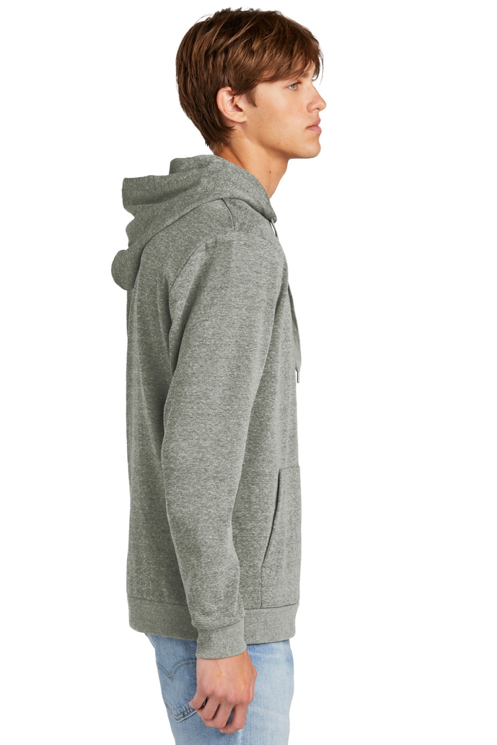 District DT1300 Mens Perfect Tri Fleece Hooded Sweatshirt Hoodie w/ Pouch Pocket Grey Frost Model Side