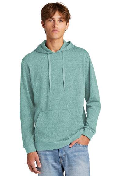 District DT1300 Mens Perfect Tri Fleece Hooded Sweatshirt Hoodie w/ Pouch Pocket Heather Eucalyptus Blue Model Front