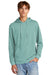 District DT1300 Mens Perfect Tri Fleece Hooded Sweatshirt Hoodie w/ Pouch Pocket Heather Eucalyptus Blue Model Front