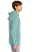 District DT1300 Mens Perfect Tri Fleece Hooded Sweatshirt Hoodie w/ Pouch Pocket Heather Eucalyptus Blue Model Side