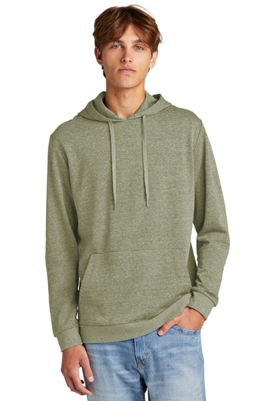 District DT1300 Mens Perfect Tri Fleece Hooded Sweatshirt Hoodie w/ Pouch Pocket Military Green Frost Model Front