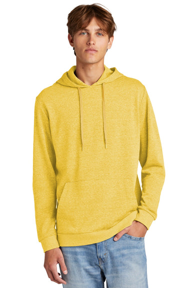 District DT1300 Mens Perfect Tri Fleece Hooded Sweatshirt Hoodie w/ Pouch Pocket Heather Ochre Yellow Model Front