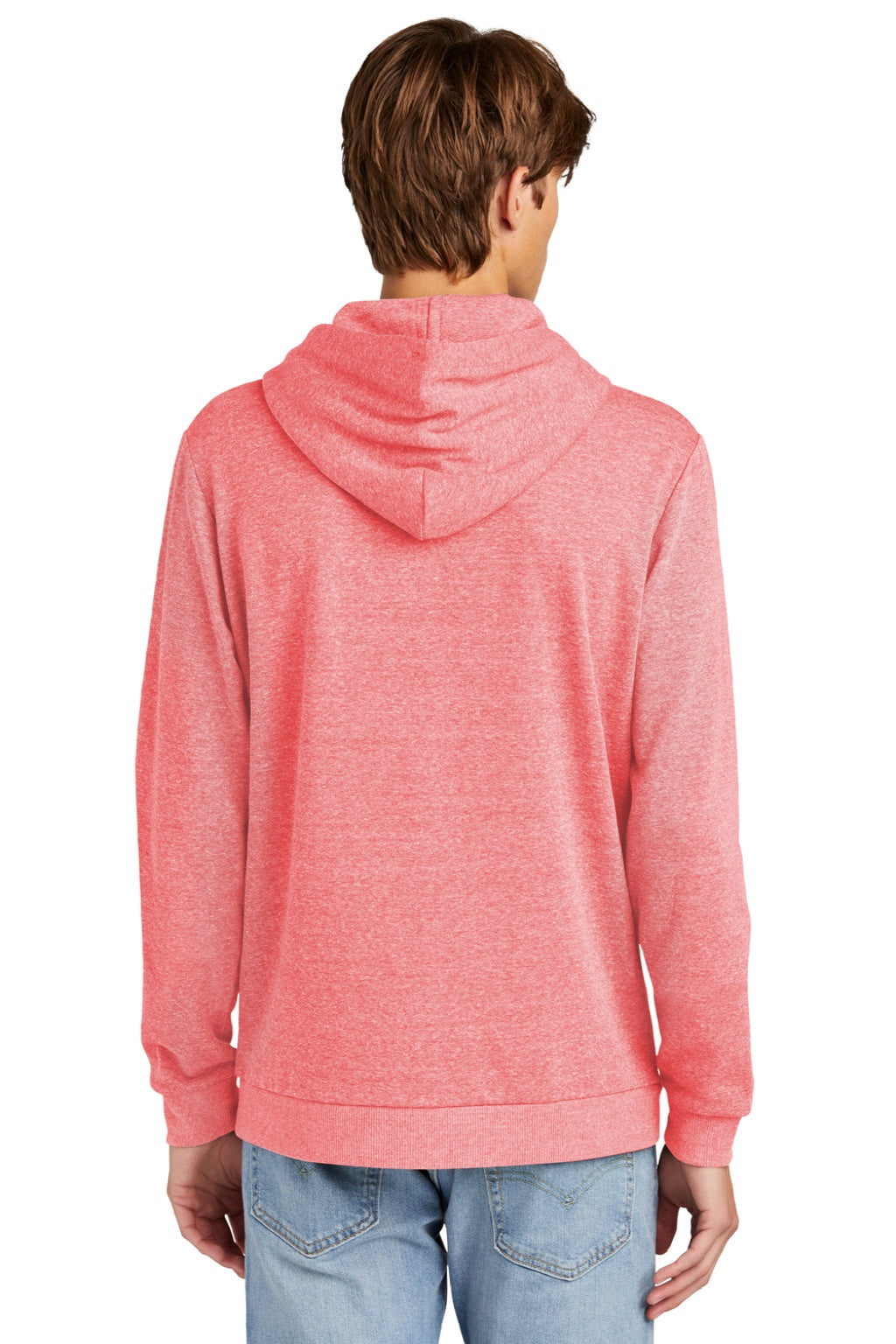 District DT1300 Mens Perfect Tri Fleece Hooded Sweatshirt Hoodie w/ Pouch Pocket Red Frost Model Back