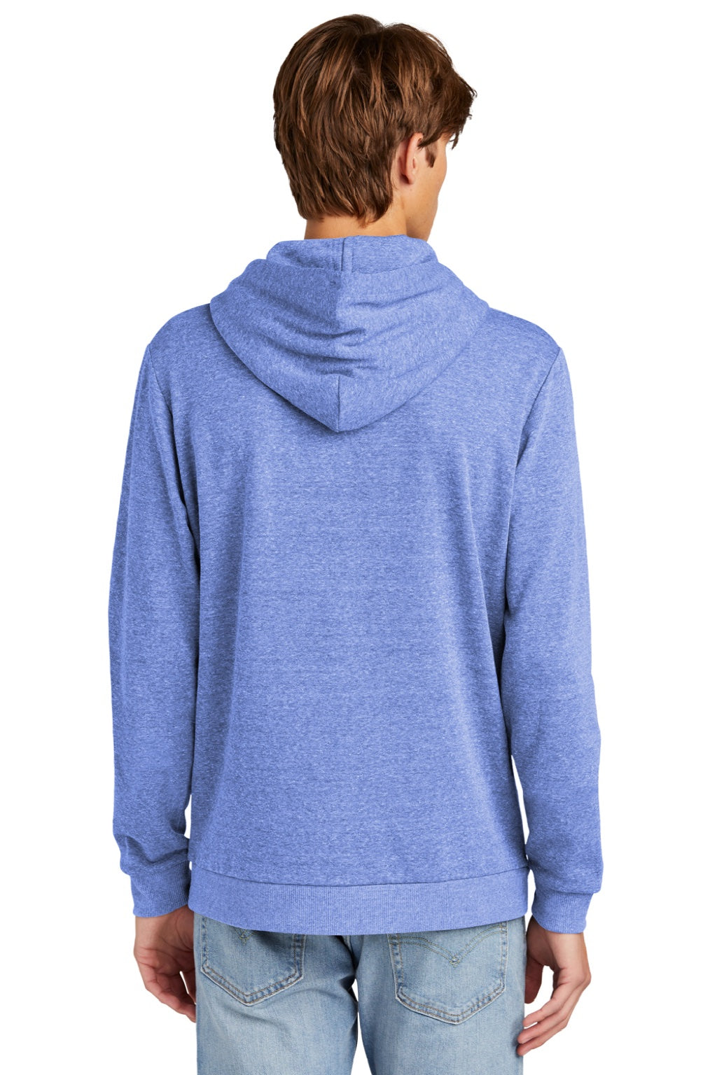 District DT1300 Mens Perfect Tri Fleece Hooded Sweatshirt Hoodie w/ Pouch Pocket Royal Blue Frost Model Back