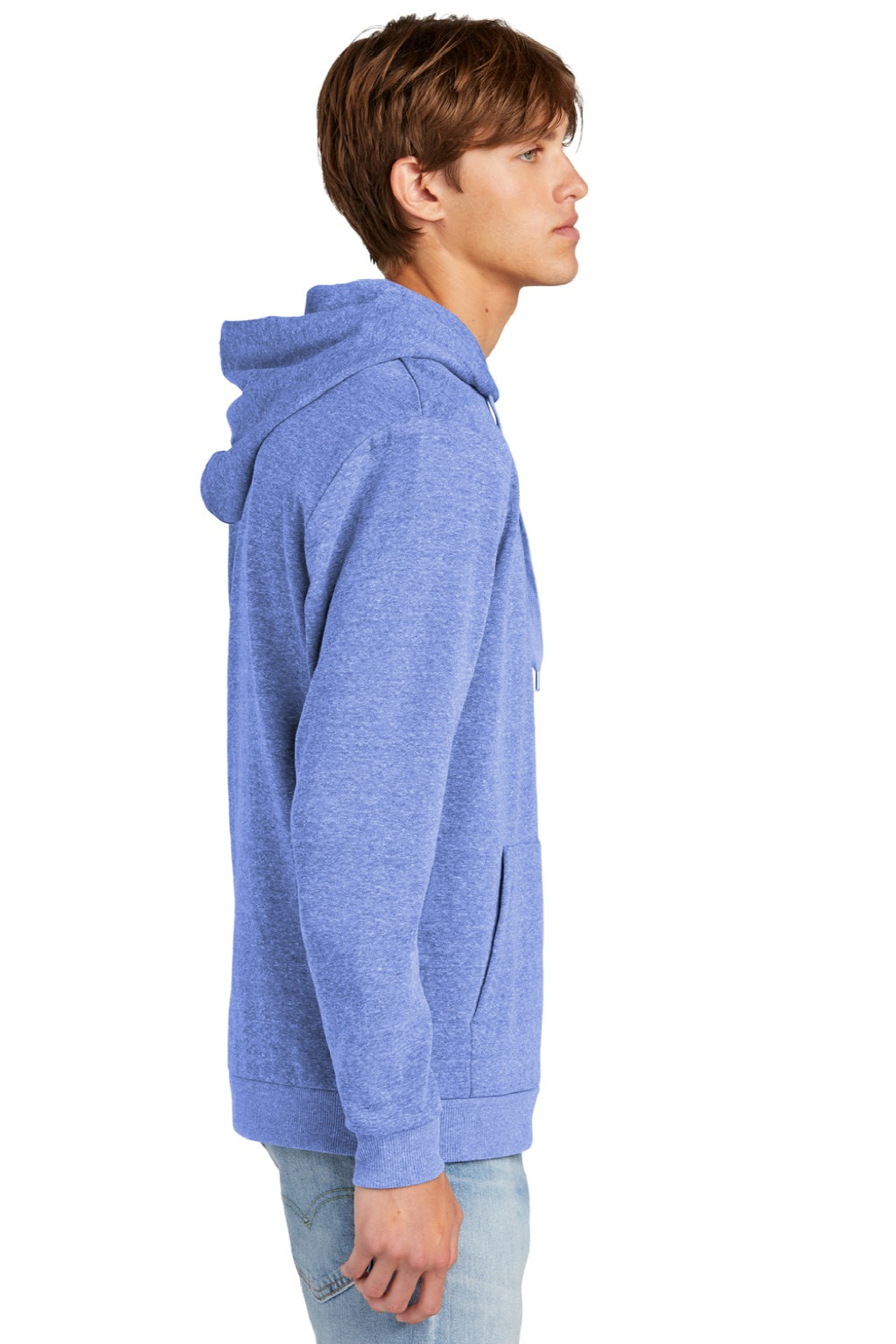 District DT1300 Mens Perfect Tri Fleece Hooded Sweatshirt Hoodie w/ Pouch Pocket Royal Blue Frost Model Side