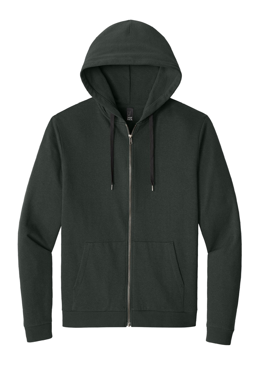 District DT1302 Mens Perfect Tri Fleece Full Zip Hooded Sweatshirt Hoodie w/ Pockets Deepest Grey Flat Front