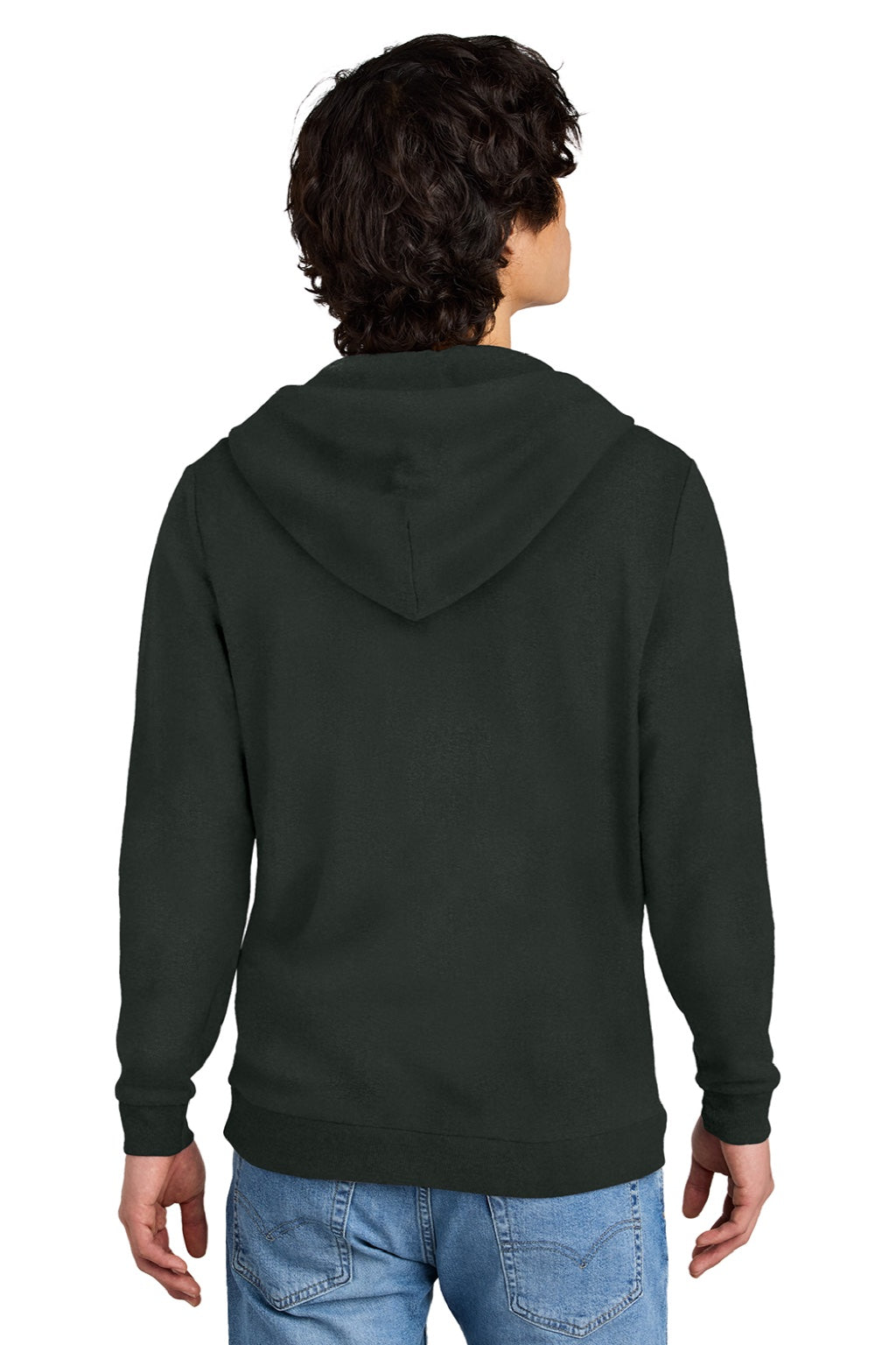 District DT1302 Mens Perfect Tri Fleece Full Zip Hooded Sweatshirt Hoodie w/ Pockets Deepest Grey Model Back