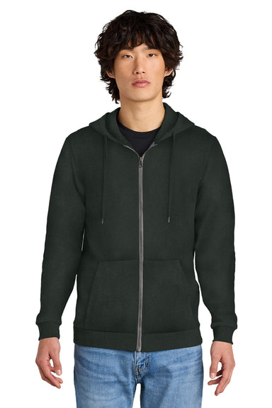 District DT1302 Mens Perfect Tri Fleece Full Zip Hooded Sweatshirt Hoodie w/ Pockets Deepest Grey Model Front