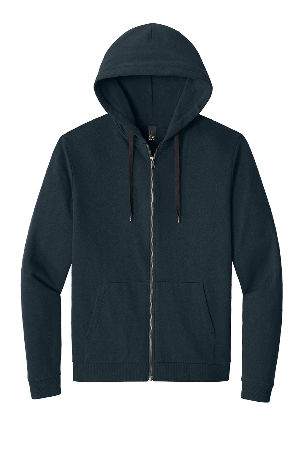 District DT1302 Mens Perfect Tri Fleece Full Zip Hooded Sweatshirt Hoodie w/ Pockets New Navy Blue Flat Front