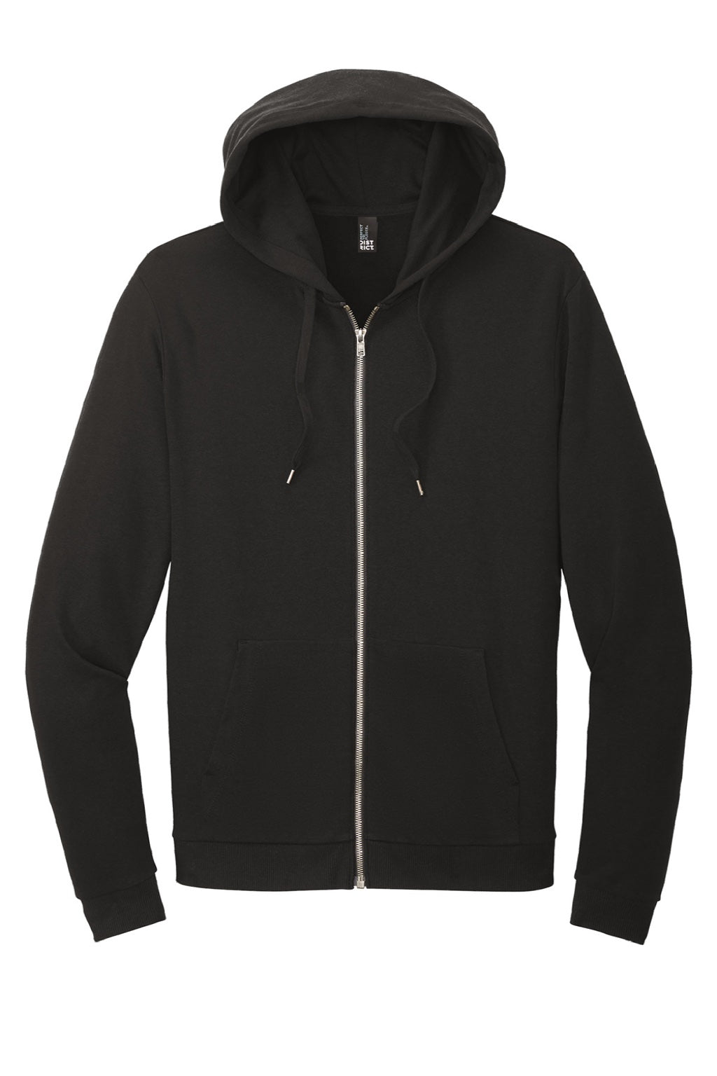 District DT1302 Mens Perfect Tri Fleece Full Zip Hooded Sweatshirt Hoodie w/ Pockets Black Flat Front