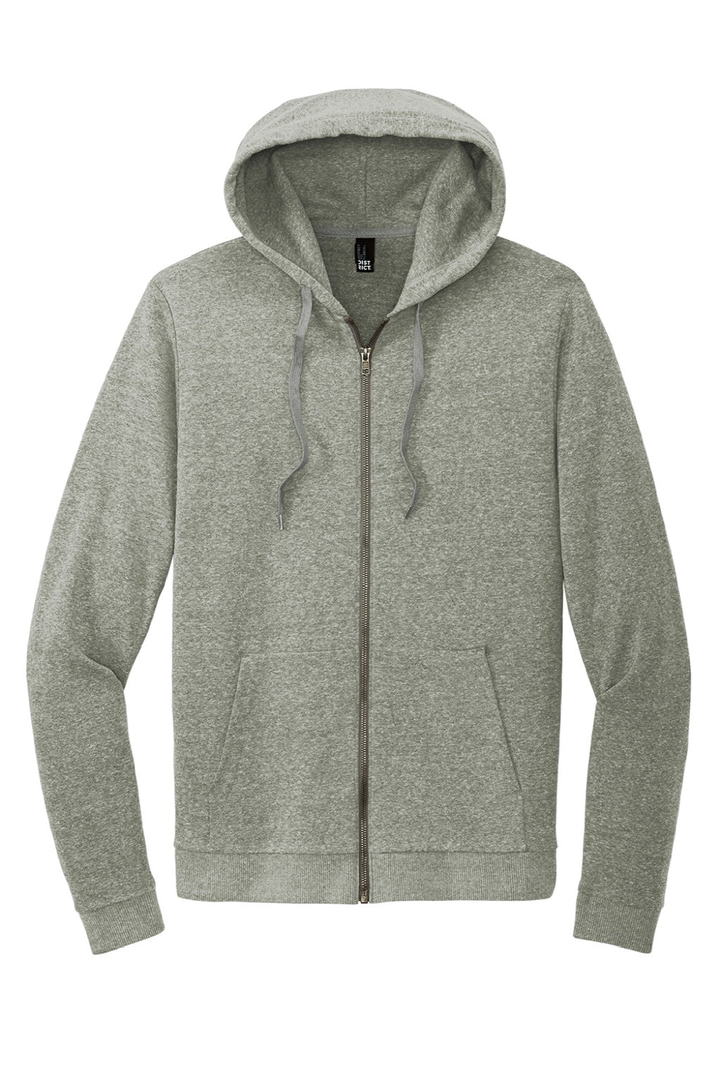 District DT1302 Mens Perfect Tri Fleece Full Zip Hooded Sweatshirt Hoodie w/ Pockets Grey Frost Flat Front