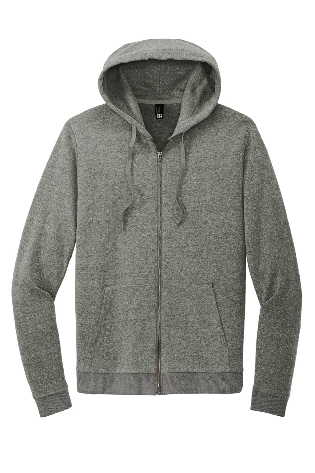District DT1302 Mens Perfect Tri Fleece Full Zip Hooded Sweatshirt Hoodie w/ Pockets Heather Charcoal Grey Flat Front