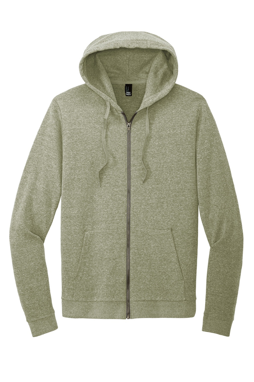 District DT1302 Mens Perfect Tri Fleece Full Zip Hooded Sweatshirt Hoodie w/ Pockets Military Green Frost Flat Front