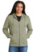 District DT1302 Mens Perfect Tri Fleece Full Zip Hooded Sweatshirt Hoodie w/ Pockets Military Green Frost Model Front