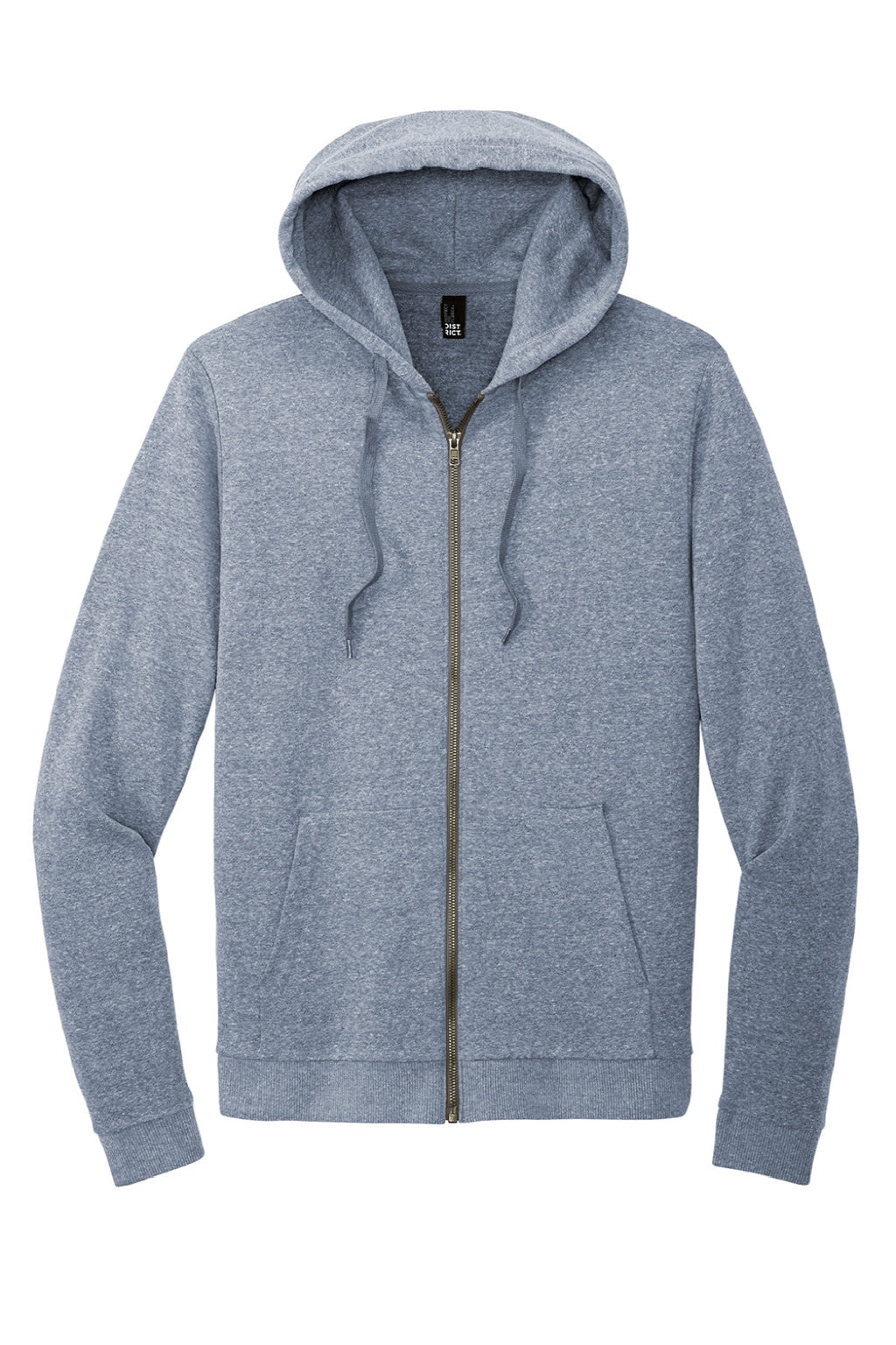 District DT1302 Mens Perfect Tri Fleece Full Zip Hooded Sweatshirt Hoodie w/ Pockets Navy Blue Frost Flat Front