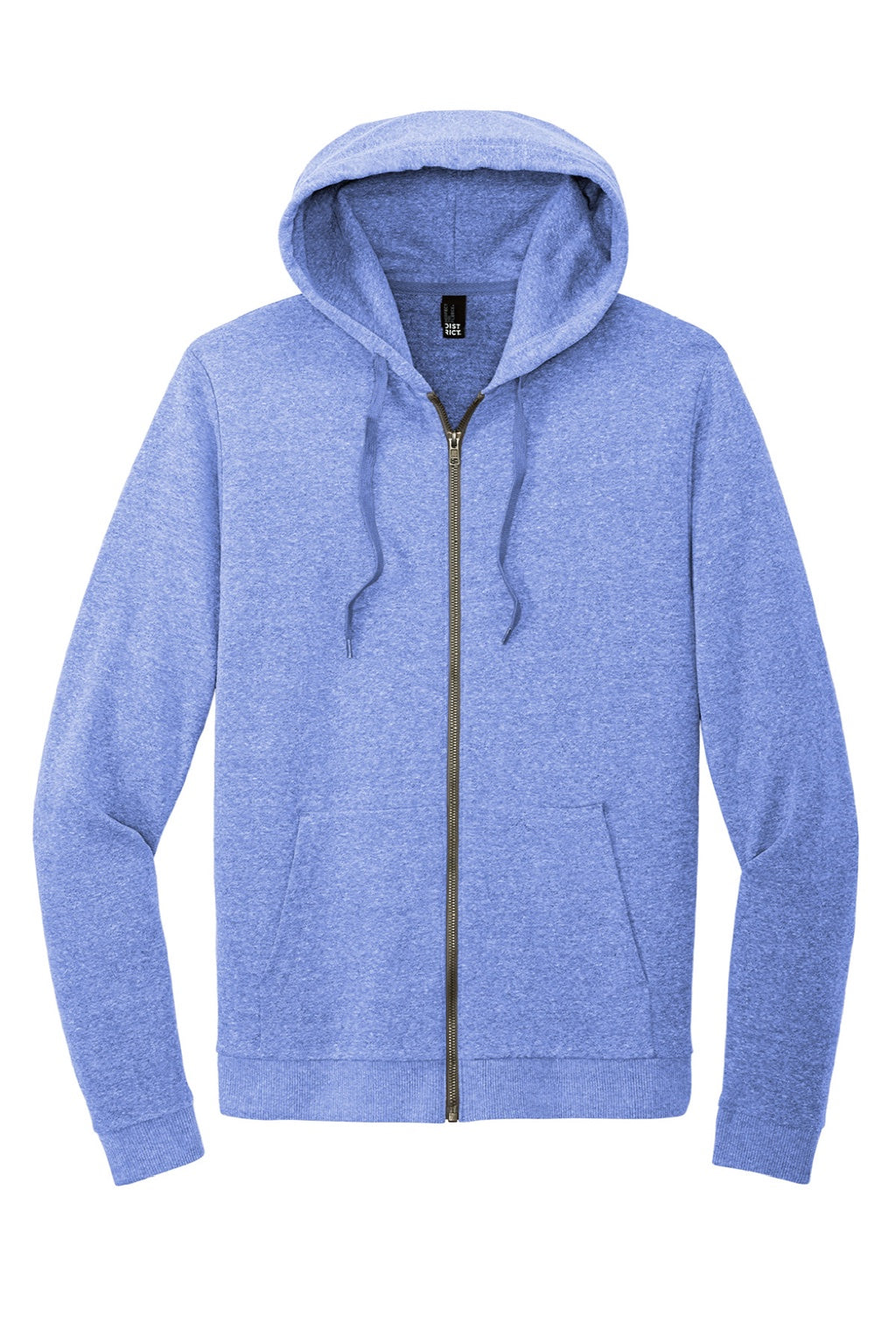 District DT1302 Mens Perfect Tri Fleece Full Zip Hooded Sweatshirt Hoodie w/ Pockets Royal Blue Frost Flat Front