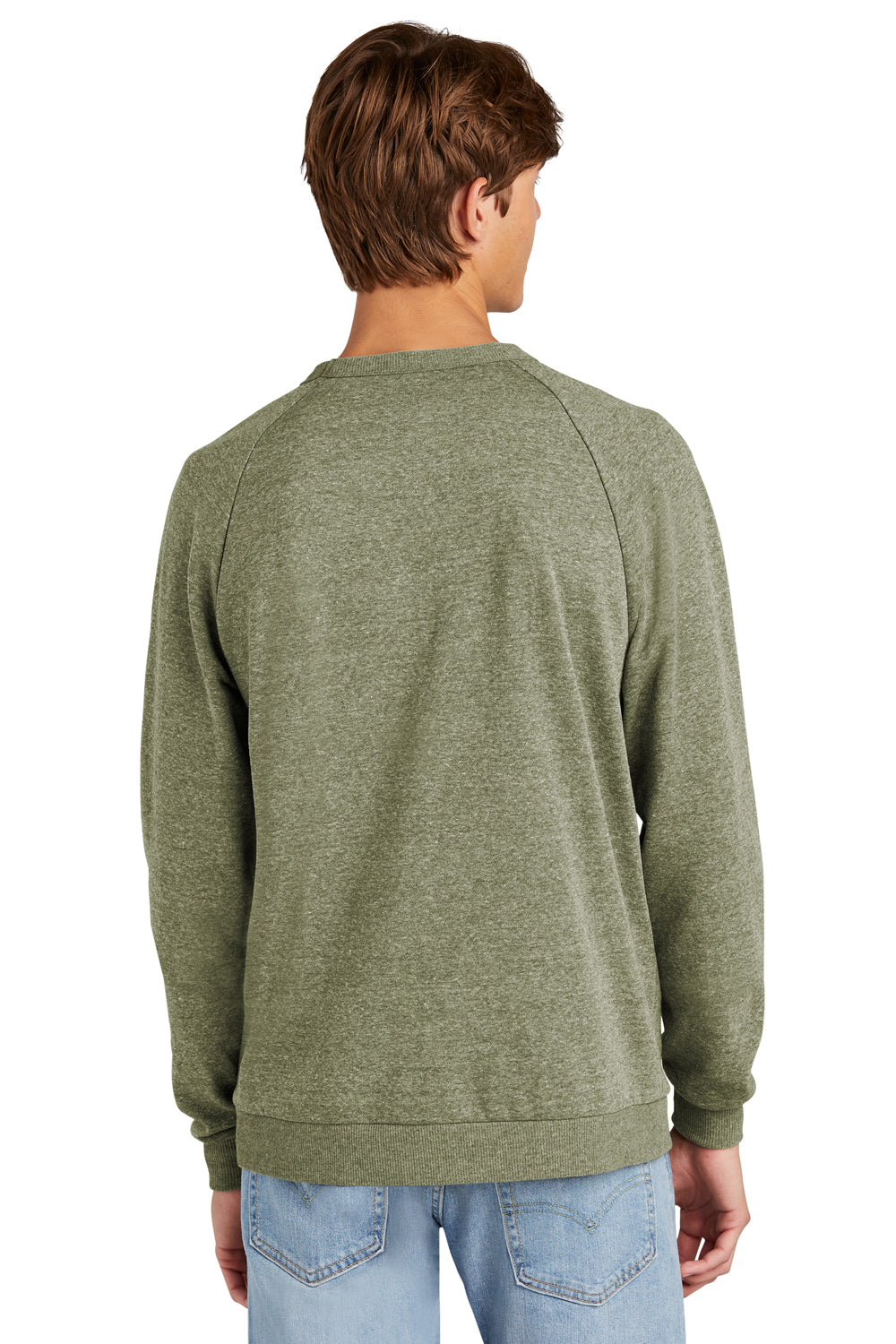 District DT1304 Mens Perfect Tri Fleece Crewneck Sweatshirt Military Green Frost Model Back