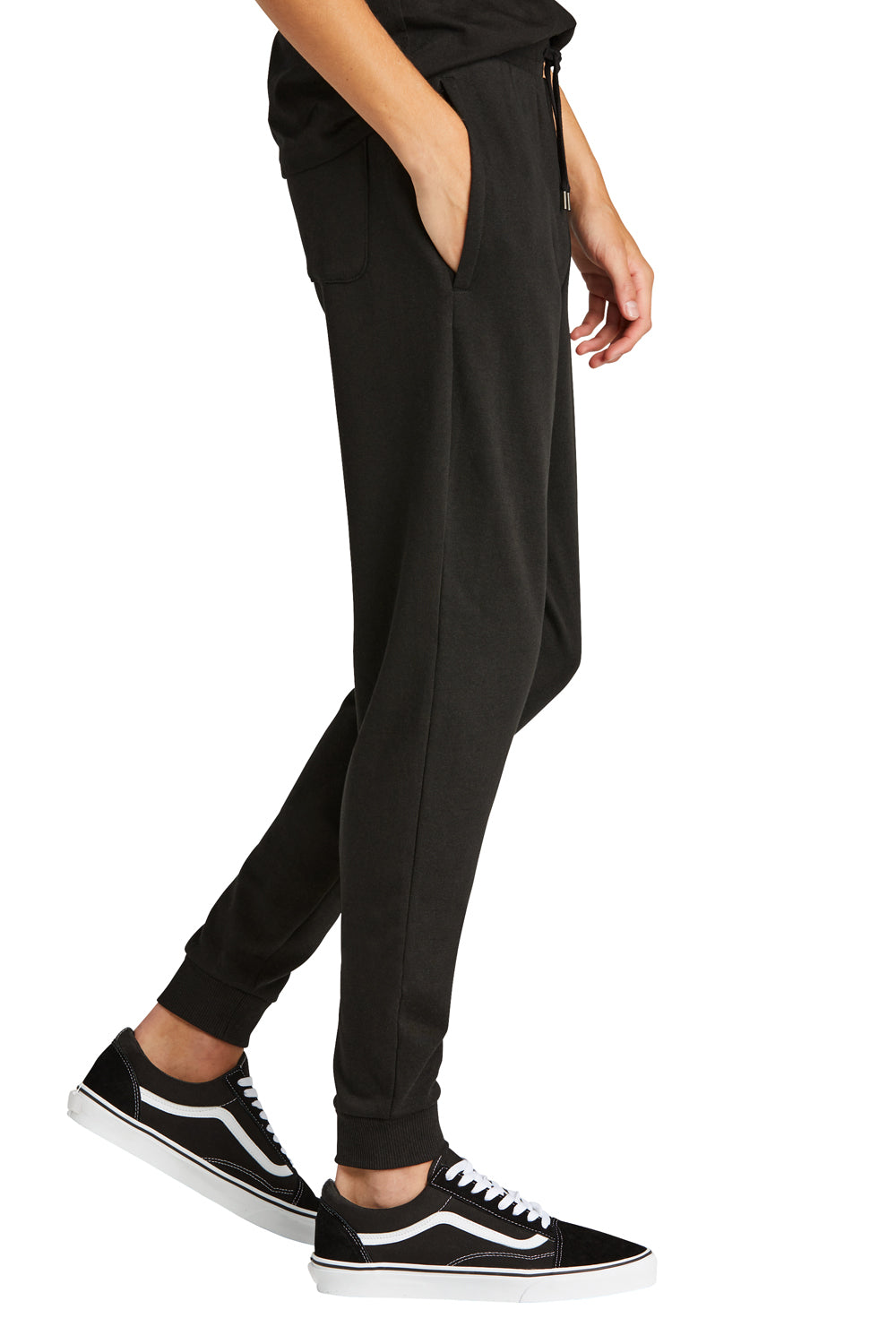 District DT1307 Mens Perfect Tri Fleece Jogger Sweatpants w/ Pockets Black Model Side