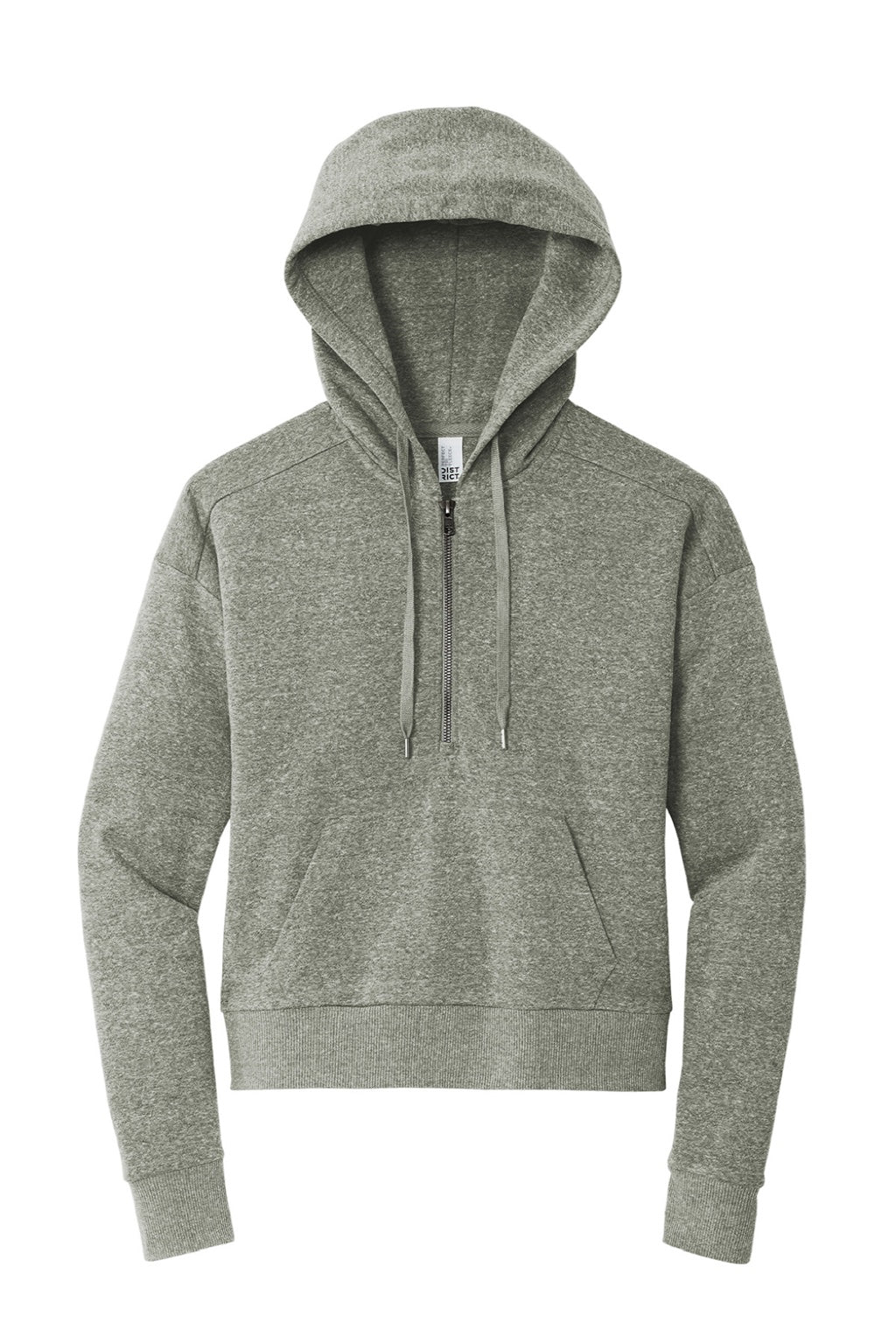District DT1311 Womens Perfect Tri Fleece 1/4 Zip Hooded Sweatshirt Hoodie w/ Pouch Pocket Grey Frost Flat Front