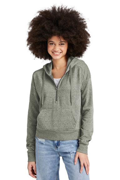 District DT1311 Womens Perfect Tri Fleece 1/4 Zip Hooded Sweatshirt Hoodie w/ Pouch Pocket Grey Frost Model Front