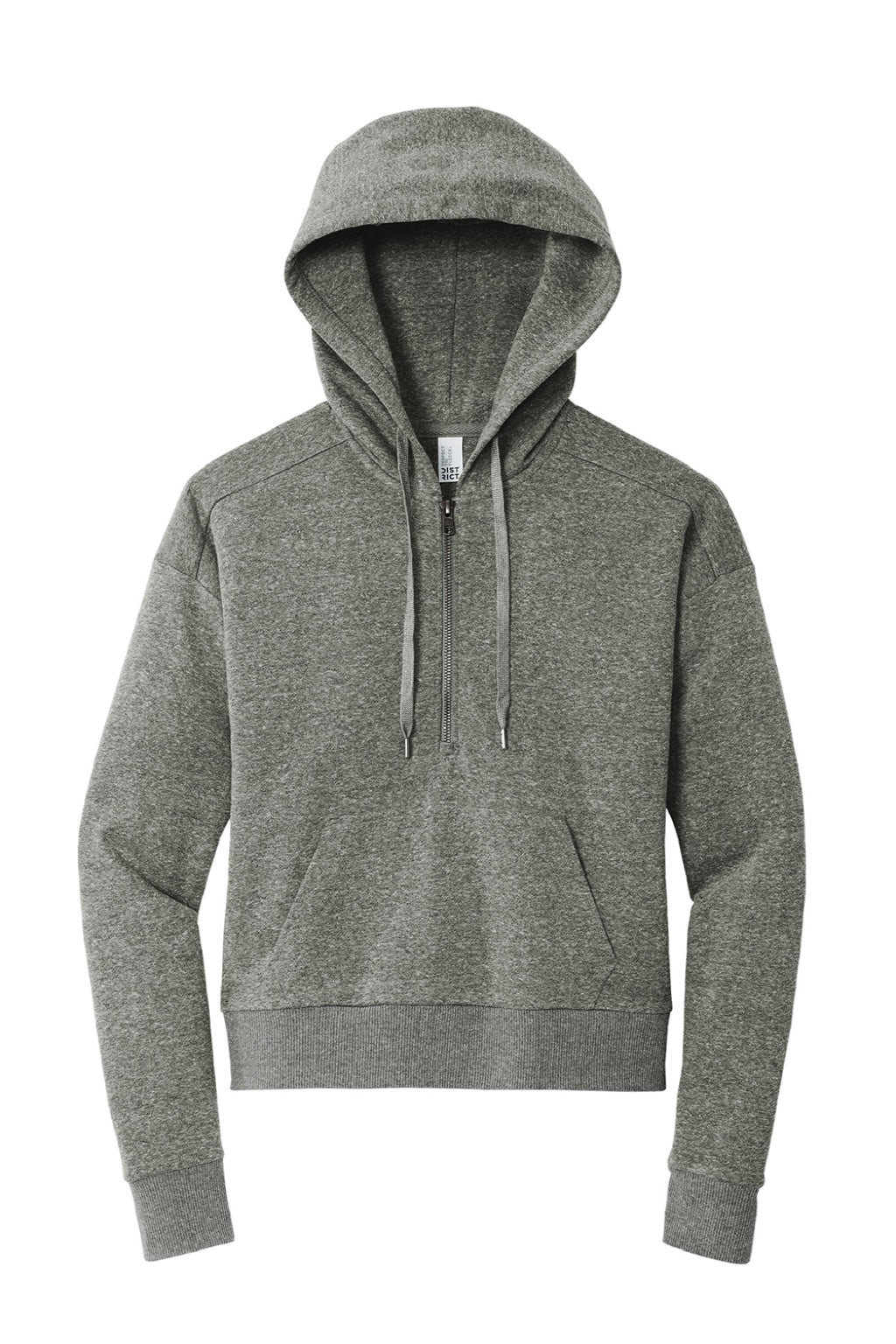 District DT1311 Womens Perfect Tri Fleece 1/4 Zip Hooded Sweatshirt Hoodie w/ Pouch Pocket Heather Charcoal Grey Flat Front