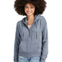 District Womens Perfect Tri Fleece 1/4 Zip Hooded Sweatshirt Hoodie w/ Pouch Pocket - Navy Blue Frost