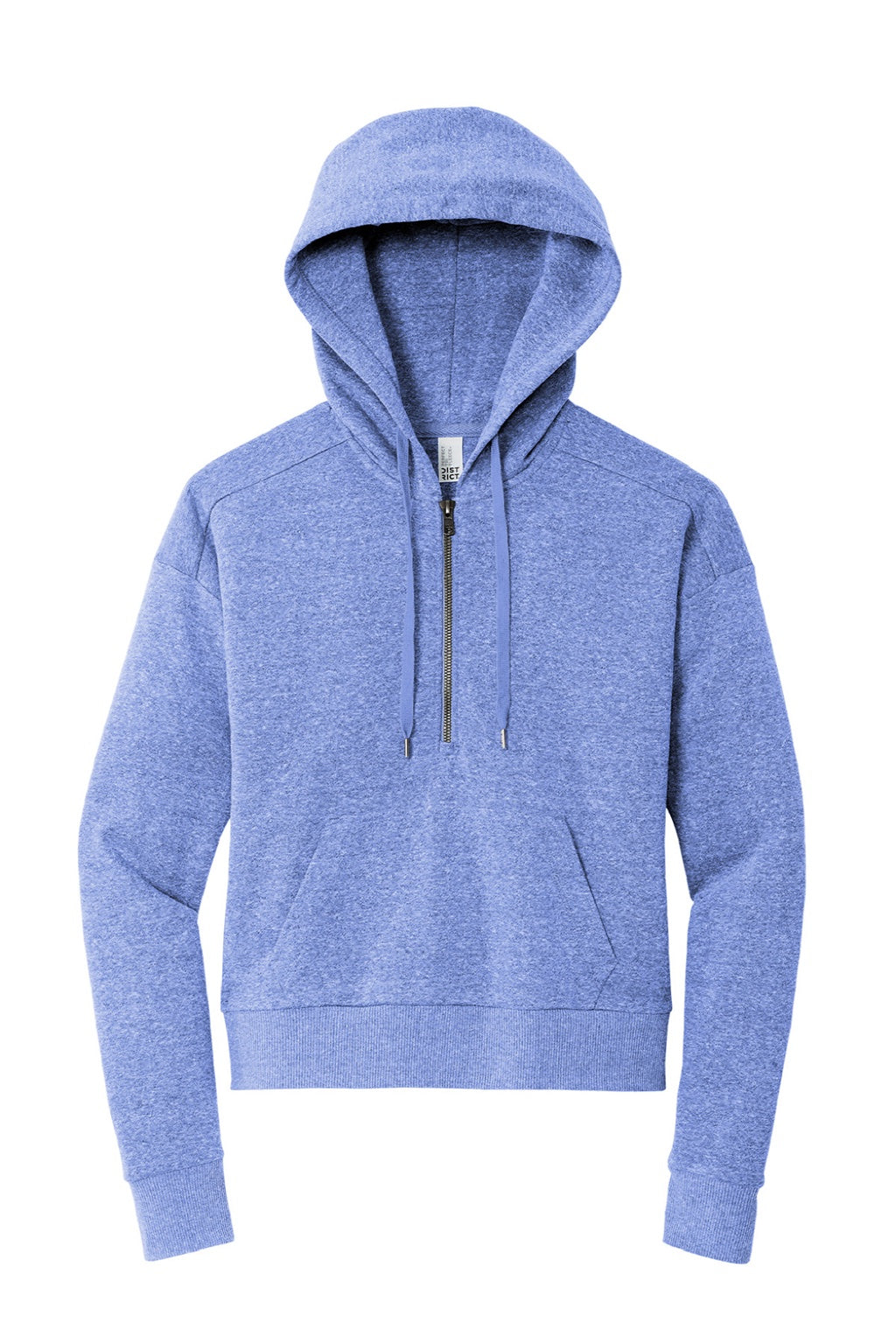 District DT1311 Womens Perfect Tri Fleece 1/4 Zip Hooded Sweatshirt Hoodie w/ Pouch Pocket Royal Blue Frost Flat Front