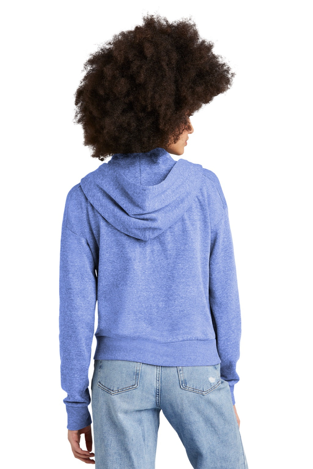 District DT1311 Womens Perfect Tri Fleece 1/4 Zip Hooded Sweatshirt Hoodie w/ Pouch Pocket Royal Blue Frost Model Back