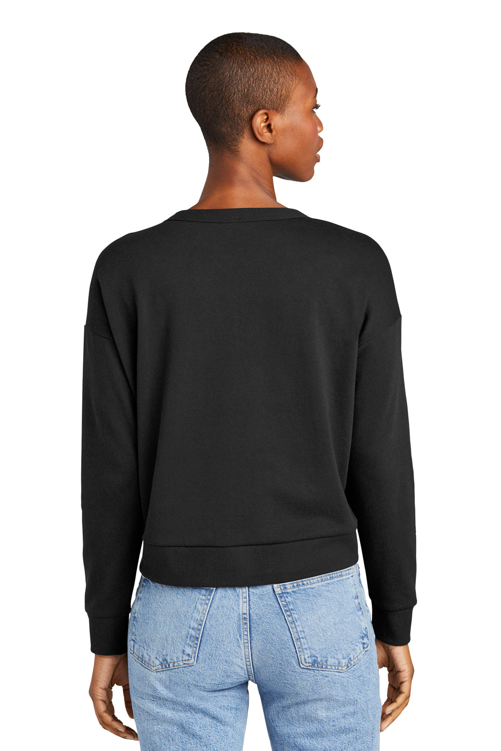 District DT1312 Womens Perfect Tri Fleece V-Neck Sweatshirt Black Model Back