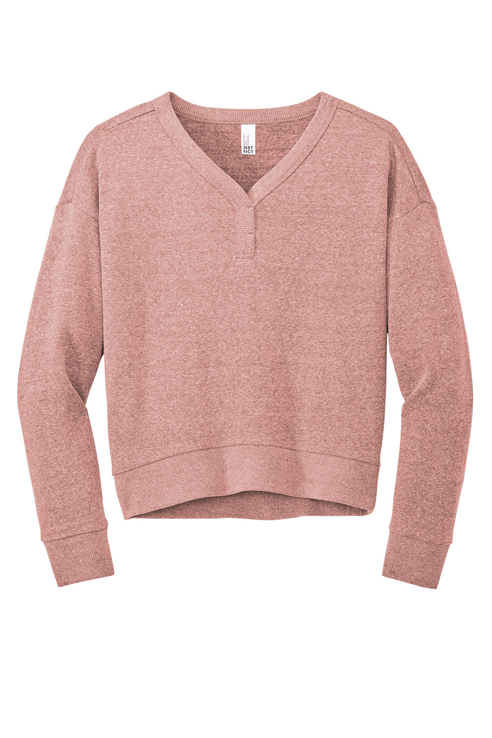 District DT1312 Womens Perfect Tri Fleece V-Neck Sweatshirt Blush Frost Flat Front