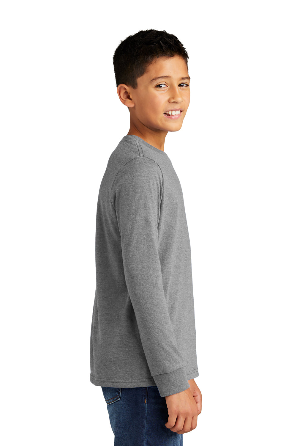 District DT132Y Youth Perfect Tri Long Sleeve Crewneck T-Shirt Grey Frost Model Side