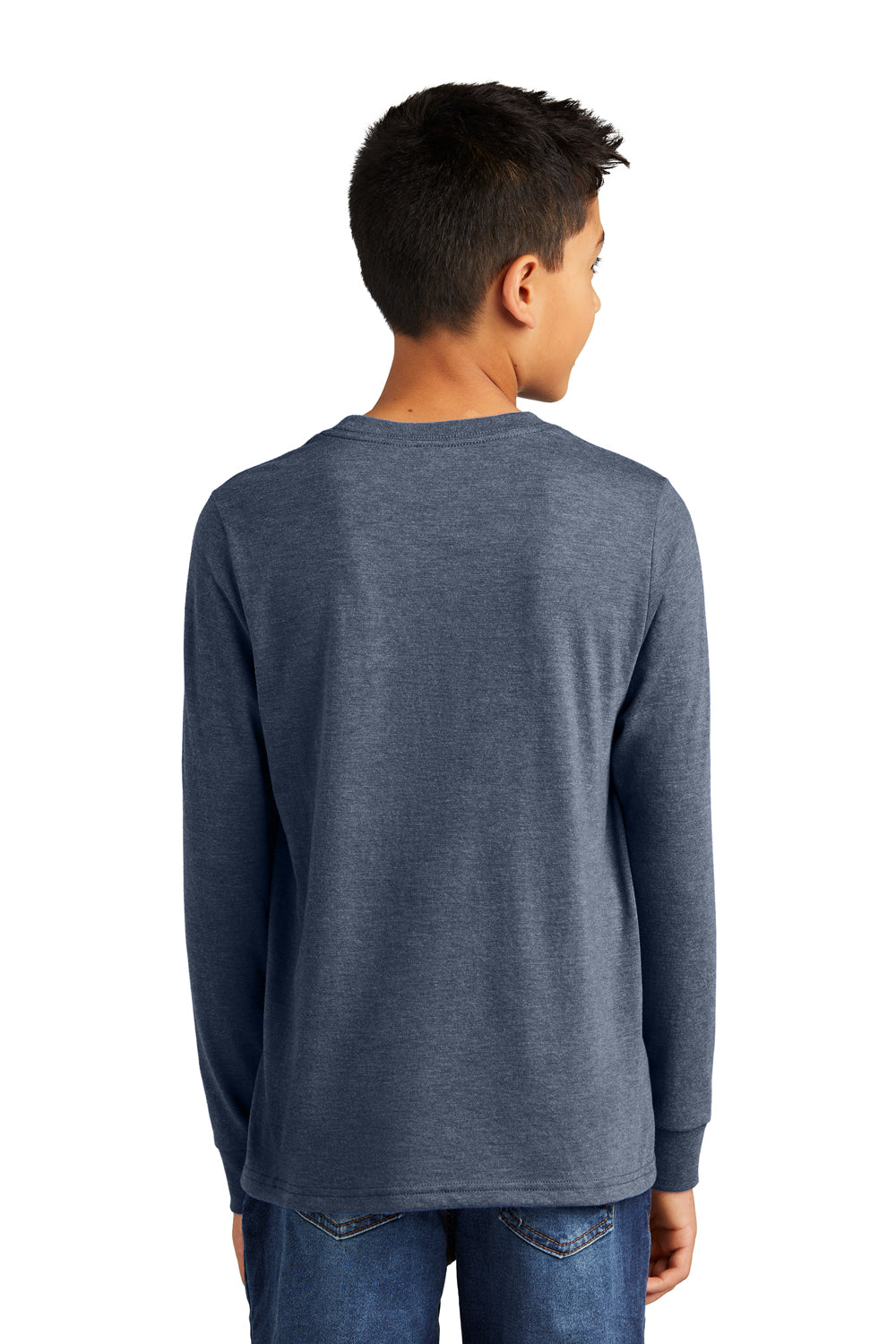 District DT132Y Youth Perfect Tri Long Sleeve Crewneck T-Shirt Navy Blue Frost Model Back