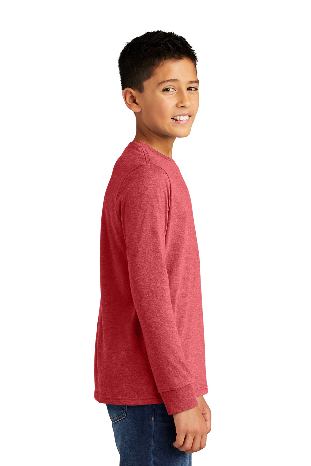 District DT132Y Youth Perfect Tri Long Sleeve Crewneck T-Shirt Red Frost Model Side
