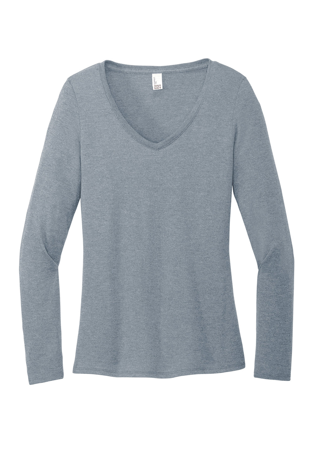 District DT135 Womens Perfect Tri Long Sleeve V-Neck T-Shirt Heather Flint Blue Flat Front