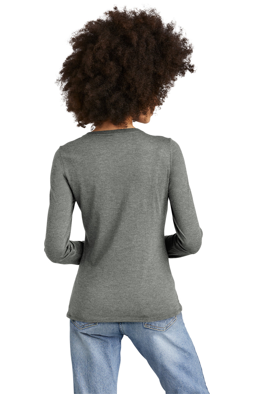 District DT135 Womens Perfect Tri Long Sleeve V-Neck T-Shirt Heather Charcoal Grey Model Back