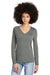 District DT135 Womens Perfect Tri Long Sleeve V-Neck T-Shirt Heather Charcoal Grey Model Front