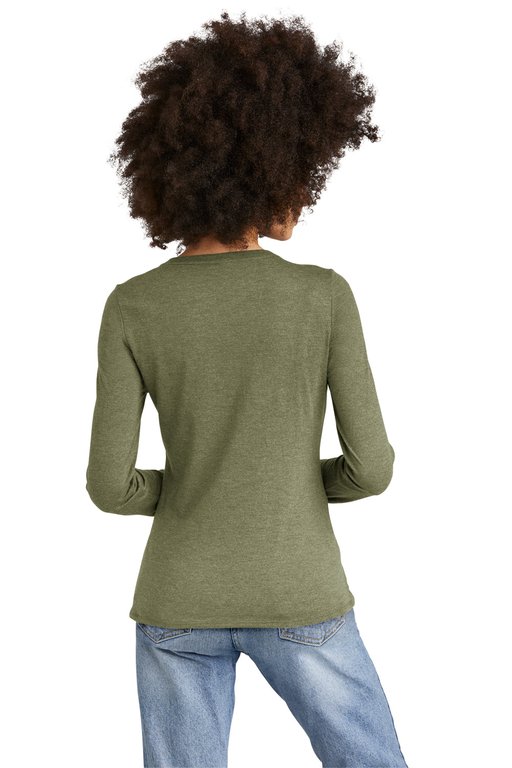 District DT135 Womens Perfect Tri Long Sleeve V-Neck T-Shirt Military Green Frost Model Back