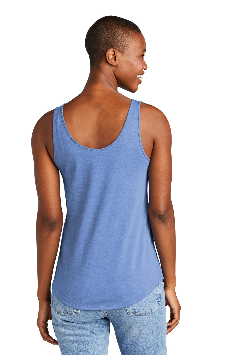 District DT151 Womens Perfect Tri Relaxed Tank Top Maritime Blue Frost Model Back