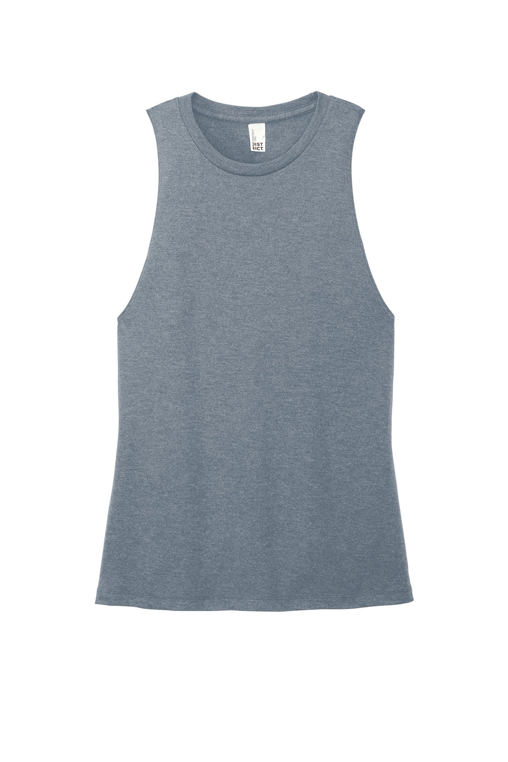 District DT153 Womens Perfect Tri Muscle Tank Top Heather Flint Blue Flat Front
