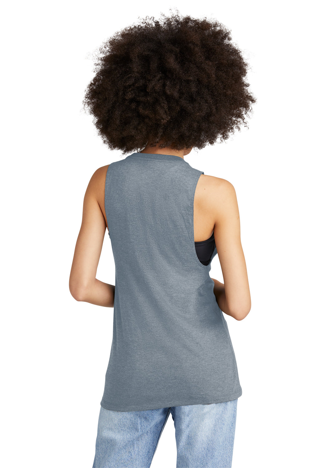 District DT153 Womens Perfect Tri Muscle Tank Top Heather Flint Blue Model Back